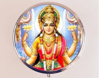 Lakshmi Hindu Pill Box Case Pillbox Holder Trinket Box Hinduism Goddess