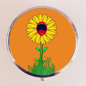 Trippy Flower Pill Box Case Pillbox Holder Trinket 1970s Style Retro Psychedelic Surreal