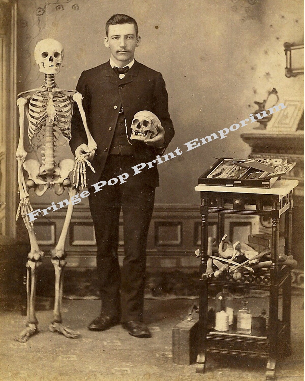 Victorian Medical Doctor With Skull & Skeleton Art Print 8 X 10