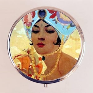 Flapper Turban Pill Box Case Pillbox Holder Trinket Box Art Deco 1920s 20s Jazz Age