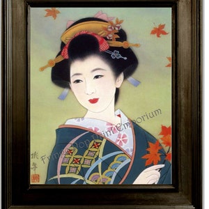 Japanese Geisha Art Print 8 x 10 - Woman With Leaves - Asian Woman - Fine Art
