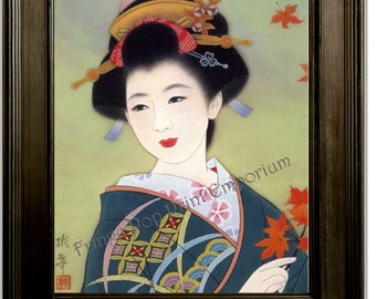 Japanese Geisha Art Print 8 x 10 - Woman With Leaves - Asian Woman - Fine Art