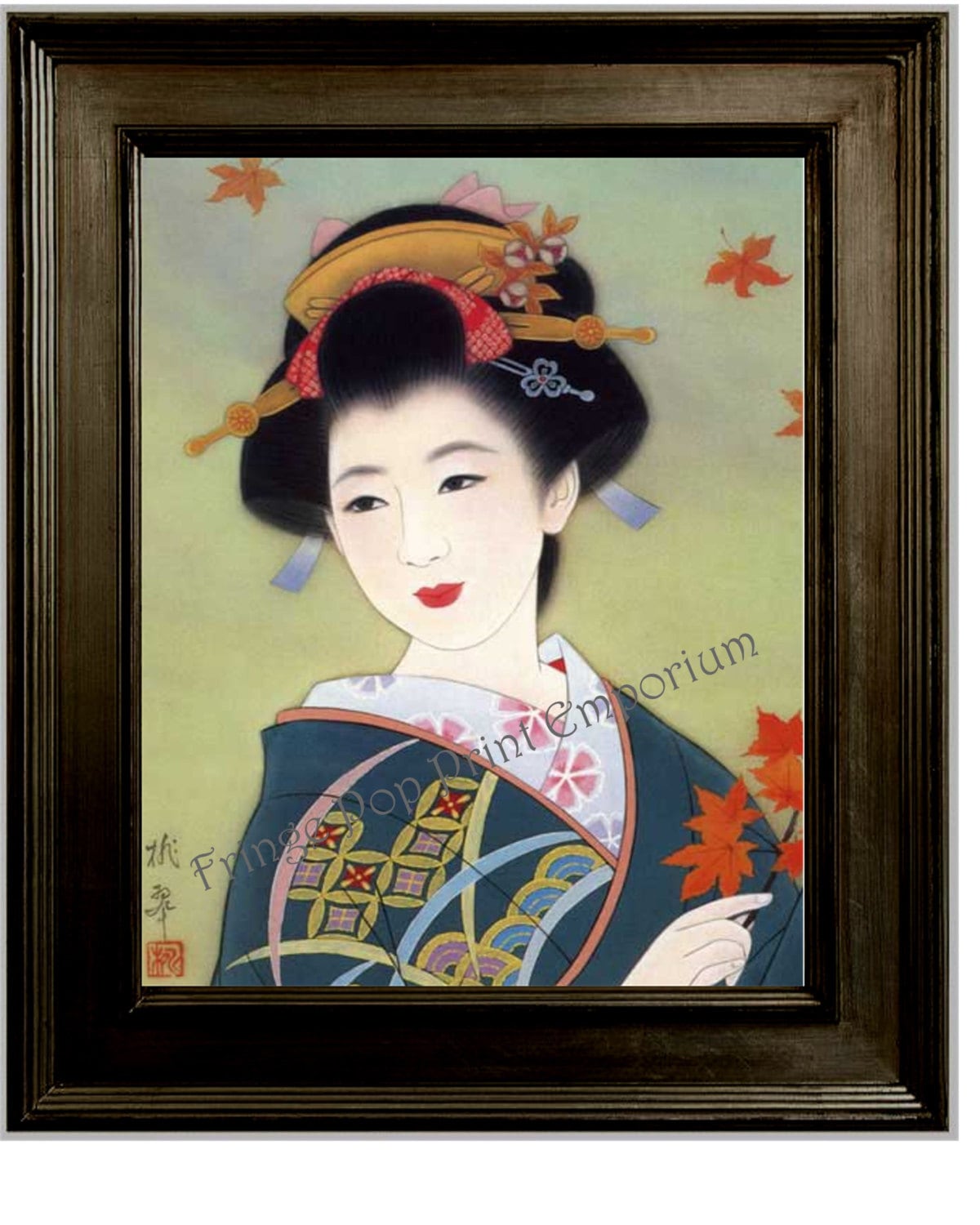 Japanese Geisha Art Print – Woman With Leaves, Asian Fine Art (8 X