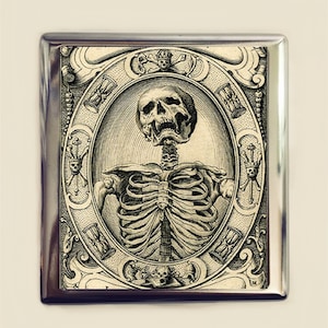 Memento Mori Cigarette Case Business Card ID Holder Wallet Goth Skeleton Skull Dark Art Death Dying