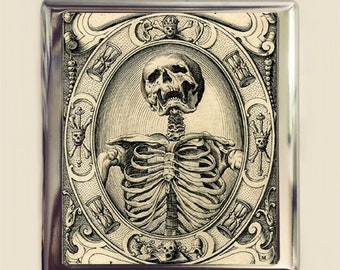 Memento Mori Cigarette Case Business Card ID Holder Wallet Goth Skeleton Skull Dark Art Death Dying