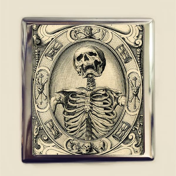 Memento Mori Cigarette Case Business Card ID Holder Wallet Goth Skeleton Skull Dark Art Death Dying