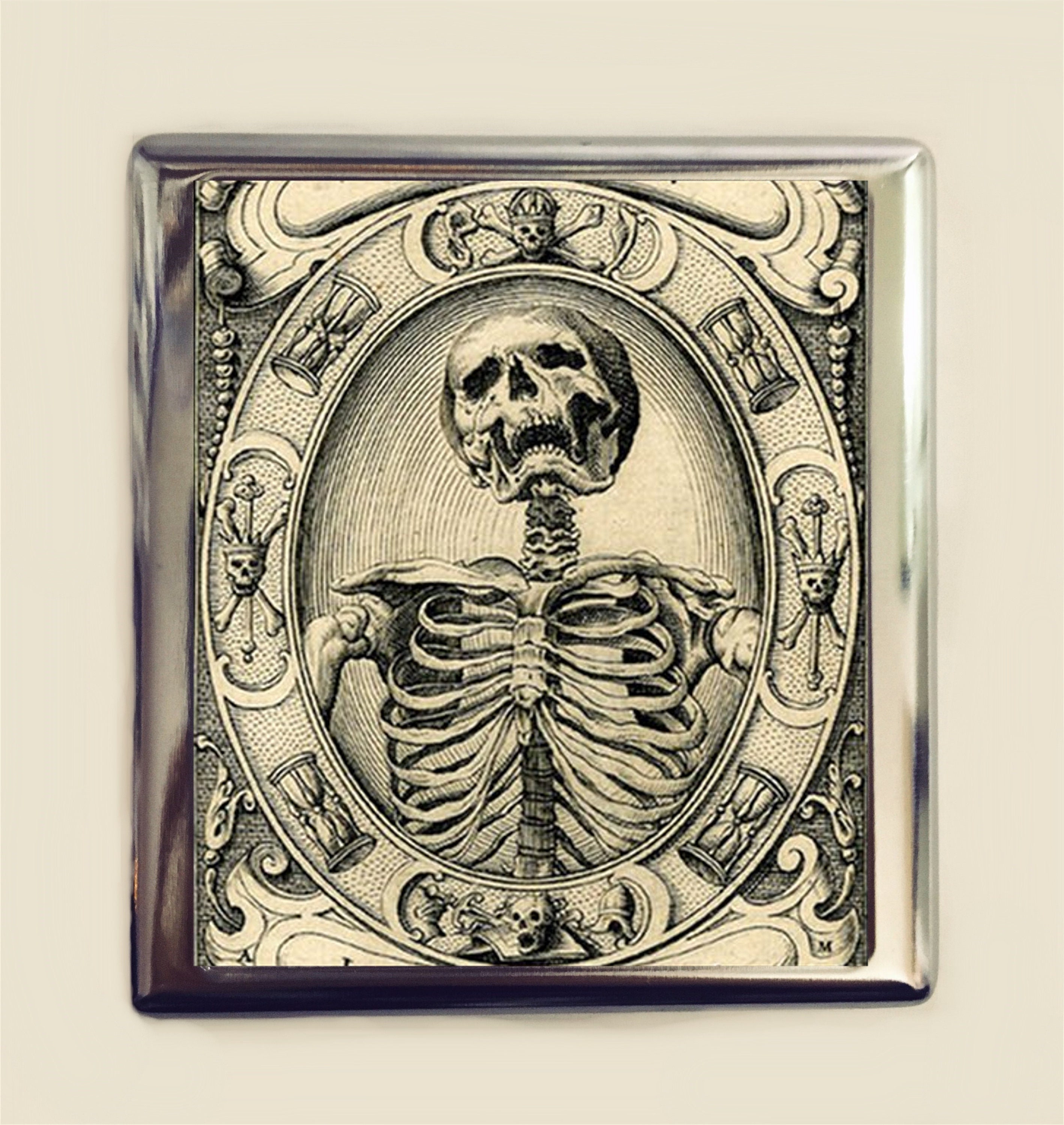 Memento Mori Cigarette Case Business Card ID Holder Wallet Goth