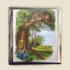 Alice in Wonderland Cigarette Case Business Card ID Holder Wallet Cheshire Cat Vintage Illustration Lewis Carroll