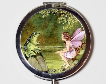 Fairy and Frog Compact Mirror Fairytale Storybook Fairy Tale Make Up Pocket Mirror for Cosmetics
