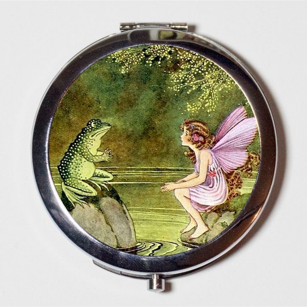 Fairy and Frog Compact Mirror Fairytale Storybook Fairy Tale Make Up Pocket Mirror for Cosmetics