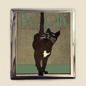 Black Cat Cigarette Case Business Card ID Holder Wallet Book Illustration Art Deco 1920s Cats