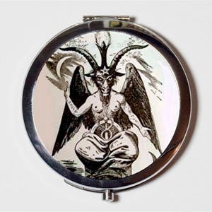 White Baphomet Compact Mirror - Occult Sabbatic Goat Pagan - Make Up Pocket Mirror for Cosmetics