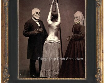 Skeleton Couple Art Print 8 x 10 - Horror Dark Art Bondage - Whipping - Altered Art - Victorian - MATURE -Macabre