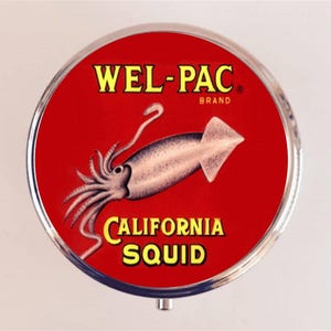 California Squid Pill Box Case Pillbox Holder Trinket Vintage Retro Nautical Ad