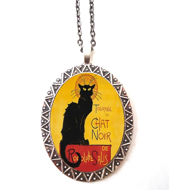Chat Noir Necklace Pendant Silver Tone Black Cat French Cabaret Art Nouveau Etsy Ireland