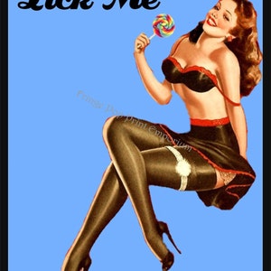 Naughty Pin Up Art Print 8 x 10 Pinup Girl with Attitude Pin Up Kitsch 50s Humor Rockabilly Licke Me Lollipop image 2