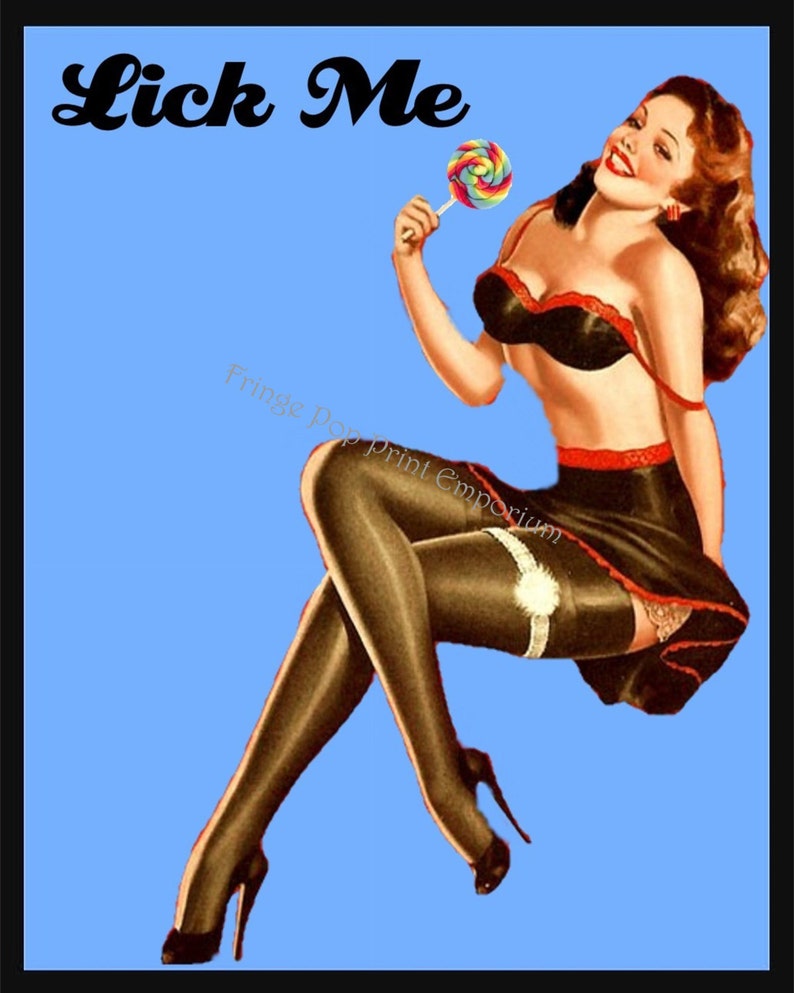 Naughty Pin Up Art Print 8 x 10 Pinup Girl with Attitude Pin Up Kitsch 50s Humor Rockabilly Licke Me Lollipop image 2