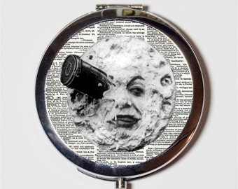 A Trip to the Moon Compact Mirror - Man in the Moon Silent Film - Make Up Pocket Mirror for Cosmetics