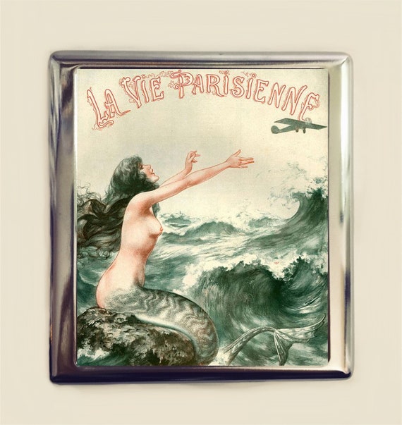 Parisian Mermaid Cigarette Case Business Card ID Holder Wallet French Art  Deco Nautical Flapper Version Two Mature