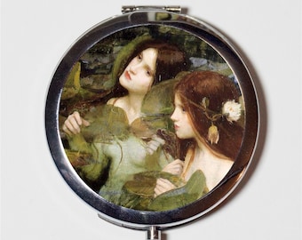 John William Waterhouse Nymphs Compact Mirror - Edwardian Fine Art Painting - Make Up Pocket Mirror for Cosmetics