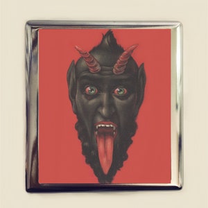 Krampus Étui à cigarettes Porte-cartes d'identité Portefeuille Noël Diable Folklore Goth Art sombre Horreur