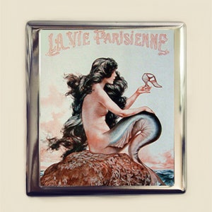 Parisian Mermaid Zigarettenetui Visitenkarte Ausweis Halter Brieftasche Französisch Art Deco Nautische Flapper Version Eins