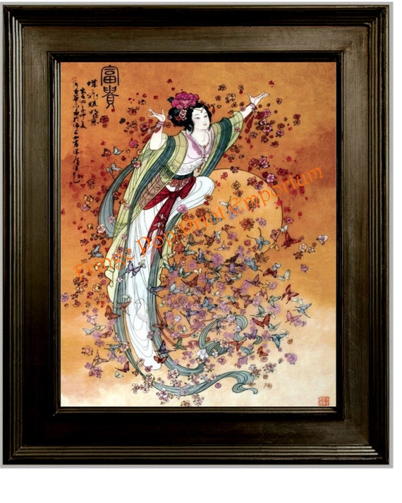 Chinese Butterfly Art Print 8 X 10 Asian Woman With Butterflies Whimsical  Eastern 