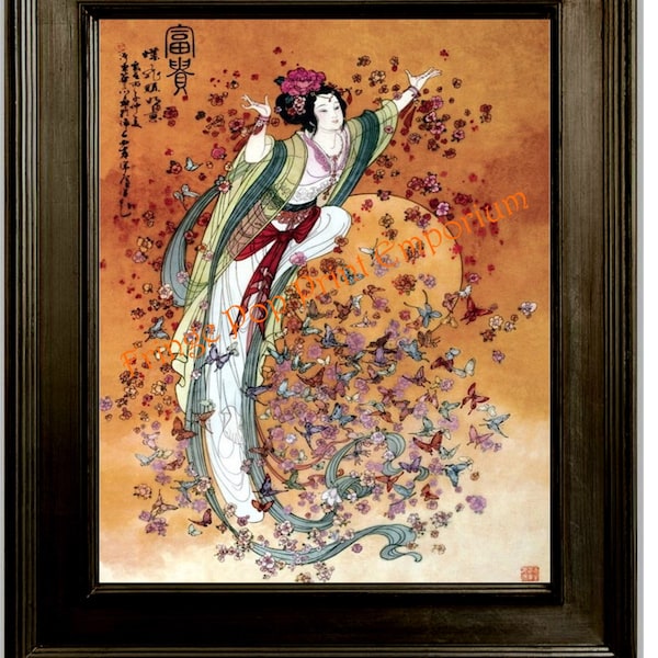 Chinese Butterfly Art Print 8 x 10 - Asian Woman with Butterflies - Whimsical - Eastern