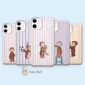 Curious George Phone Case Monkey Stripes Cover for iPhone 17Pro, 16, 15, 14, 13, Samsung S26, S25, S24, S23, A57, A17, A37, Pixel 10, 9 Pro