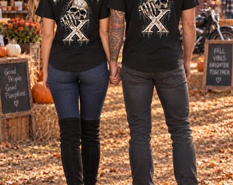 Maglia da baseball a maniche corte con bottoni e teschio Generation X