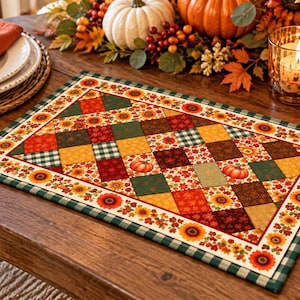 Autumn Patchwork Pumpkin Quilted Placemat | Fall Table Decor