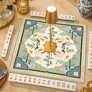 Chinoiserie Crane Mahjong Mat, Healing Energy Mahjong Game Accessory, Zen Decor Neoprene Table Protection Cover