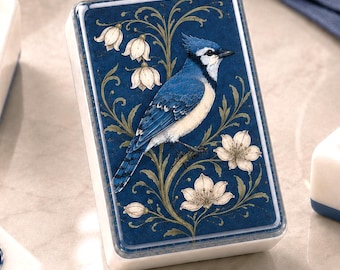 Blue Jay Floral  Porcelain Mahjong Tiles Set, Lily of the Valley 1.4"x1.0"x0.6" Game Pieces, Hostess Mahjong Gift For Game Night