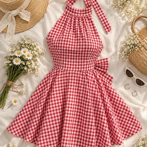red gingham halter marcie dress dresses for backyard wedding