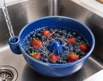 Ceramiczna miska do mycia jagód z wlotem wody, durszlak do płukania owoców Vortex, myjka truskawkowo-borówkowa, wyjątkowy prezent kuchenny