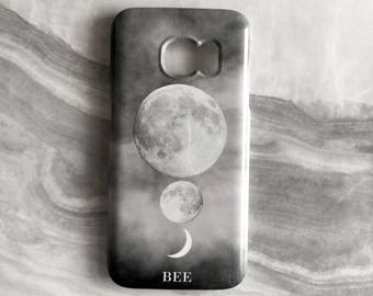 Luna Moon Trio monogram phone case - white initials for iPhone 8 PLUS, iPhone 7, iPhone SE, iPhoen 11, Samsung Galaxy S7, Samsung Galaxy S6