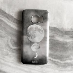 Luna Moon Trio monogram phone case white initials for iPhone 8 PLUS, iPhone 7, iPhone SE, iPhoen 11, Samsung Galaxy S7, Samsung Galaxy S6 image 1