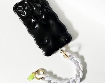 Black Wavy bubble personalised iPhone case - iPhone 17 Case, textured phone case, curvy phone case and chain, iphone 17 PRO MAX charm case