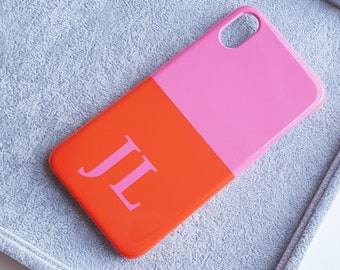 Pink and Orange personalised phone case - Winter collection, iPhone 13 Pro case, Samsung S20 case, iphone 11 case, burnt orange, hot pink