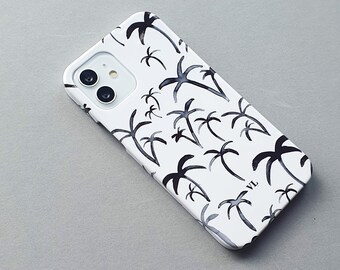 Paloma personalised palm tree case - vacay style, monochrome, iPhone 12, iPhone 13 case, Samsung S21 case, palm tree print, holiday style