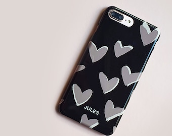 Heart print black and grey personalised phone case - Samsung S22 Ultra case, iPhone 12, iPhone 14 PRO, Samsung S20 case, iPhone 13 mini case