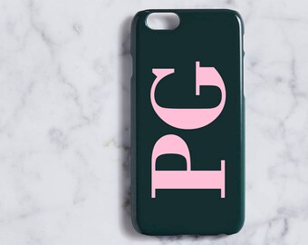 Khaki green & baby pink monogram phone case with Large initials - iPhone 13 case, iPhone 11, Samsung Galaxy S22 PLUS case, khaki green