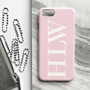 Soft pink monogram phone case with large white initials iPhone 13 Pro case, iPhone 14 pro max case, Samsung Galaxy S22 PLUS, Samsung S8 image 2