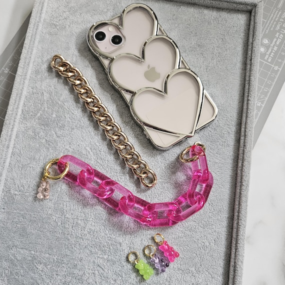 Customised Silver and clear wavy heart iPhone case - iPhone 16 PRO case, iPhone chrome bubble case, 3d phone case, personalised chain strap
