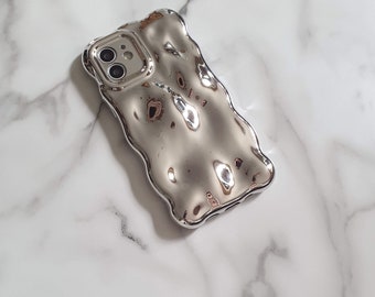 Electro Gummy Silver phone case - Wave Swirl Protective iPhone 14, iPhone 13 case, iPhone 12 case, iPhone 11 case, metallic, silver metallic