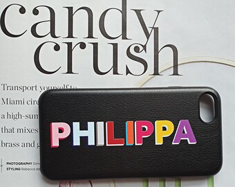 Personalised rainbow font black pu leather phone case - iPhone 13 PRO Max, iPhone 14 case, stocking filler, pride colours, iPhone 13 case