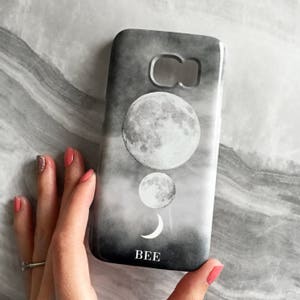 Luna Moon Trio monogram phone case white initials for iPhone 8 PLUS, iPhone 7, iPhone SE, iPhoen 11, Samsung Galaxy S7, Samsung Galaxy S6 image 2