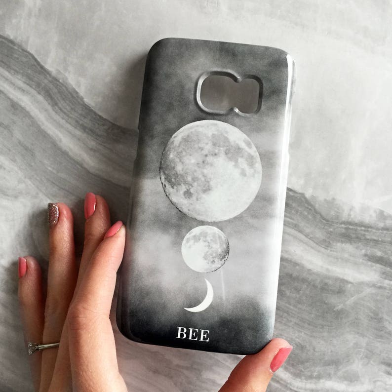 Luna Moon Trio monogram phone case white initials for iPhone 8 PLUS, iPhone 7, iPhone SE, iPhoen 11, Samsung Galaxy S7, Samsung Galaxy S6 image 2