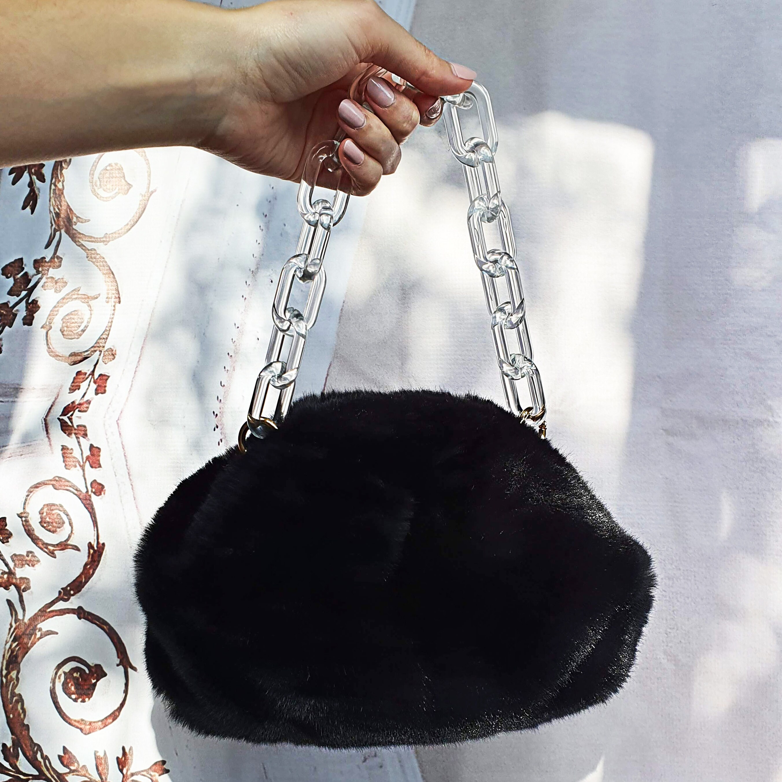Black Faux Fur & Chain Cloud Clutch Bag Minimal Style - Etsy UK