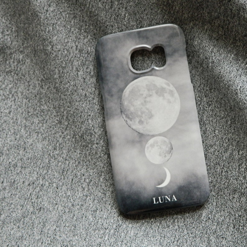 Luna Moon Trio monogram phone case white initials for iPhone 8 PLUS, iPhone 7, iPhone SE, iPhoen 11, Samsung Galaxy S7, Samsung Galaxy S6 image 4